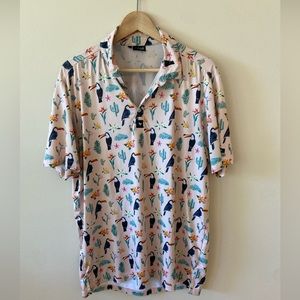 Bad Birdie Polo Toucan and Cactus Neutral Tones Polo M